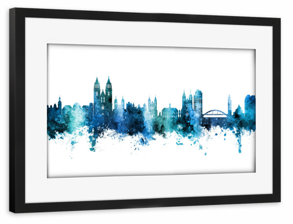 Poster mit Rahmen schwarz "Magdeburg Germany Skyline Blue" artboxONE - Städte