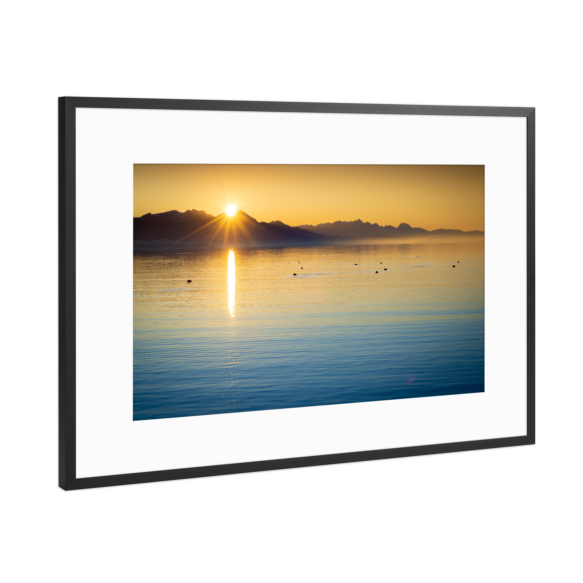 Poster mit Rahmen Schwarz (Metallic) "Sonnenuntergang am Chiemsee" artboxONE - Natur