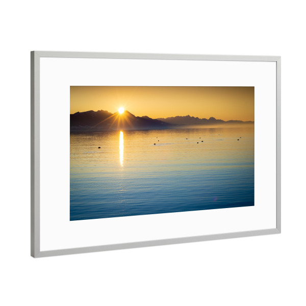 Poster mit Rahmen Silber "Sonnenuntergang am Chiemsee" artboxONE - Natur
