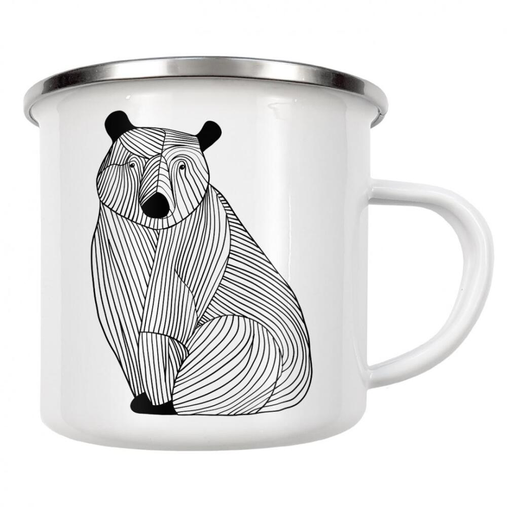 Emaille Tasse "Lines art Bear" artboxONE - Tiere,Schwarzweiß - Linien,Strichzeichnungen,Tier,Tiere,Grafik,Schwarz und weiß,Bär,Lineart,Schwarzweiß