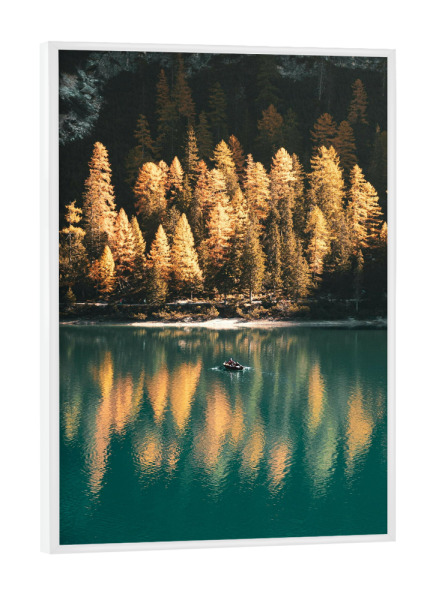 Poster mit weißem Rahmen "Ruderboot im See" artboxONE - Natur