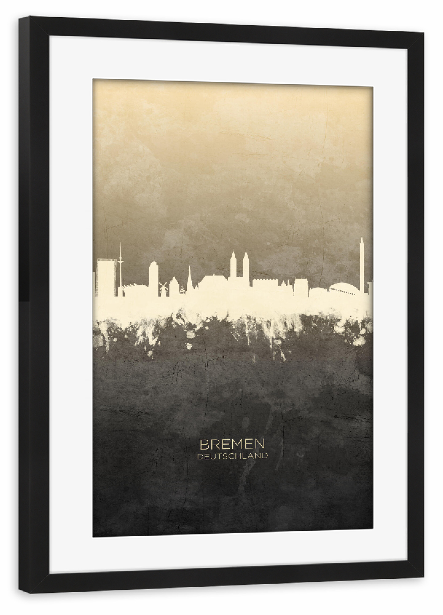 Poster mit Rahmen schwarz "Bremen Germany Skyline Taupe" artboxONE - Städte