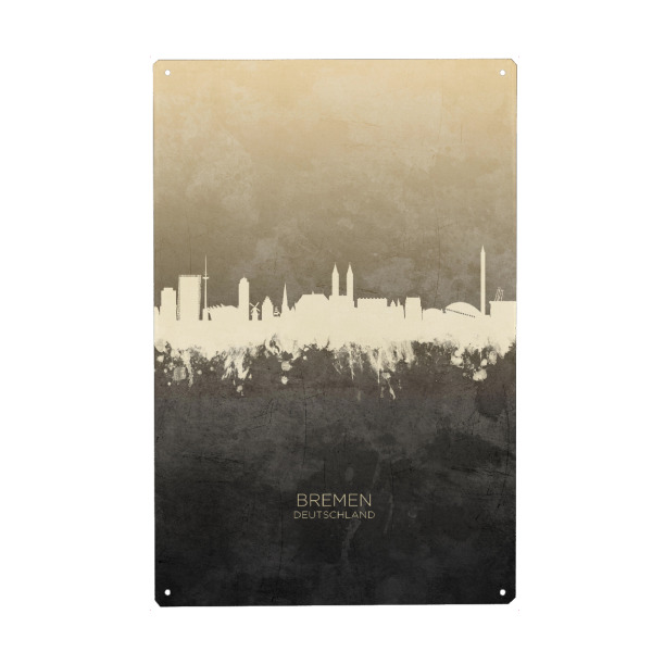 Holzbild "Bremen Germany Skyline Taupe" artboxONE - Städte - Bremen,Deutschland,Skyline,Cityscape,Stadtbild,Watercolor,Painting,Germany,City,Stadt