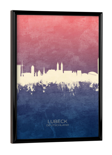 Poster mit schwarzem Rahmen "Lubeck Germany Skyline BlueRose" artboxONE - Städte