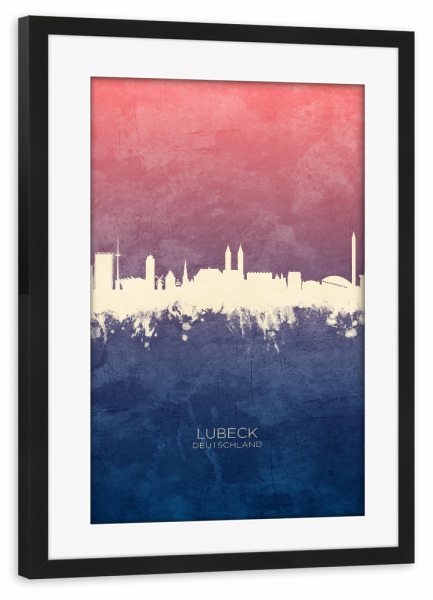 Poster mit Rahmen schwarz "Lubeck Germany Skyline BlueRose" artboxONE - Städte
