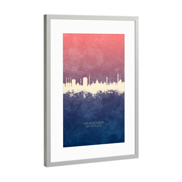 Poster mit Rahmen Silber "Hannover Germany Skyline BlueRose" artboxONE - Städte