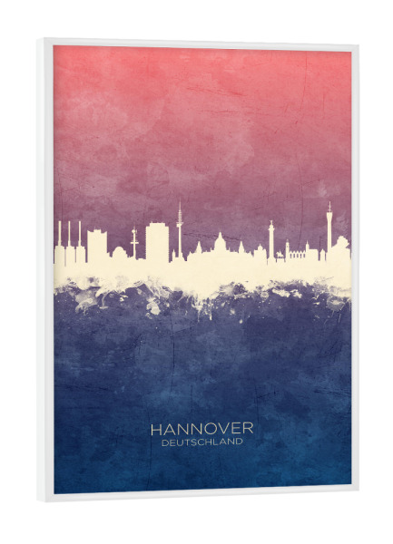 Poster mit weißem Rahmen "Hannover Germany Skyline BlueRose" artboxONE - Städte