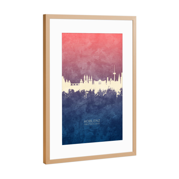 Poster mit Rahmen Kupfer "Koblenz Germany Skyline BlueRose" artboxONE - Städte