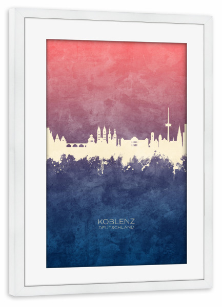 Poster mit Rahmen weiß "Koblenz Germany Skyline BlueRose" artboxONE - Städte