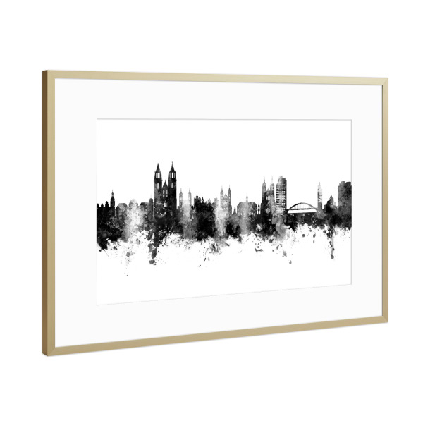 Poster mit Rahmen Gold "Magdeburg Germany Skyline Black" artboxONE - Städte,Schwarzweiß