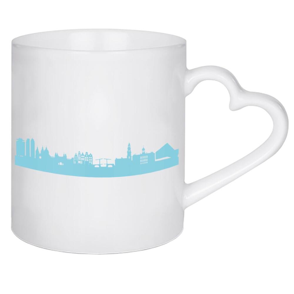 Herztasse "Amsterdam 08 Skyline Pastel-Blue Print monochrome" artboxONE - Städte,Abstrakt,Architektur,Weihnachten,Städte / Amsterdam