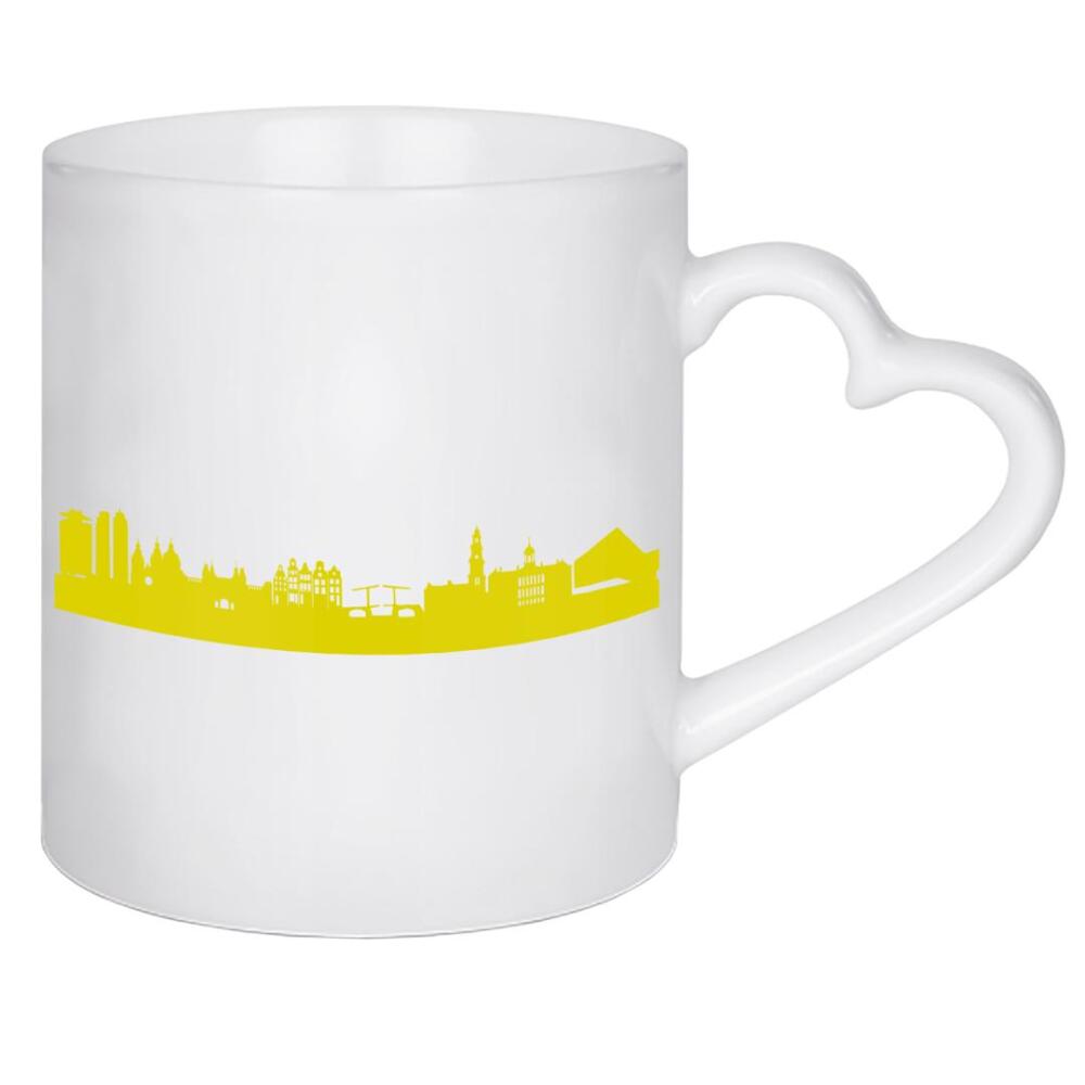 Herztasse "Amsterdam 06 Skyline Spring-Green Print monochrome" artboxONE - Städte,Reise,Abstrakt,Architektur,Weihnachten,Städte / Amsterdam