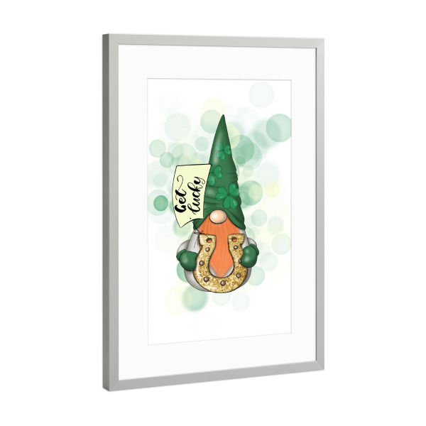 Poster mit Rahmen Silber "Get Lucky Gnome St.Patricks Day" artboxONE - Comic,Festivals,Lustig