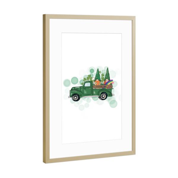Poster mit Rahmen Gold "Green Truck Spring Design" artboxONE - Für Kinder,Comic,Automobile,Festivals,Lustig