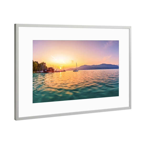 Poster mit Rahmen Silber "Sonnenaufgang am Attersee" artboxONE - Natur,Reise,Reise / Strand und Meer