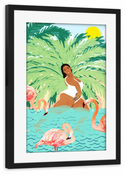 Poster mit Rahmen schwarz "Tropical Summer Water Yoga" artboxONE - Tiere,Menschen
