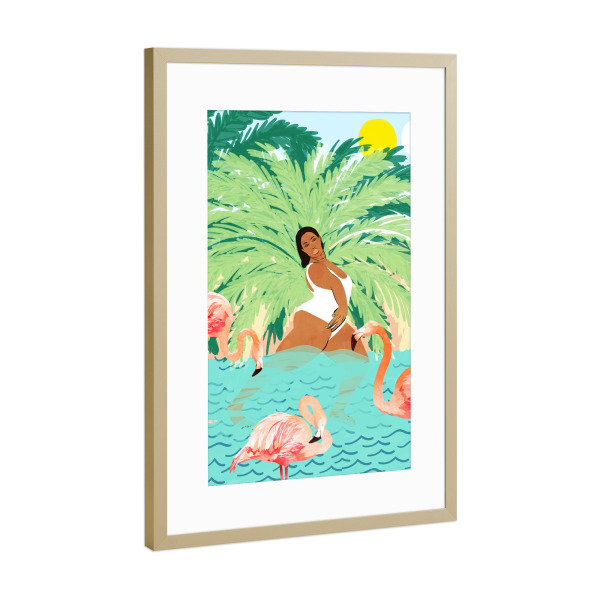 Poster mit Rahmen Gold "Tropical Summer Water Yoga" artboxONE - Tiere,Menschen