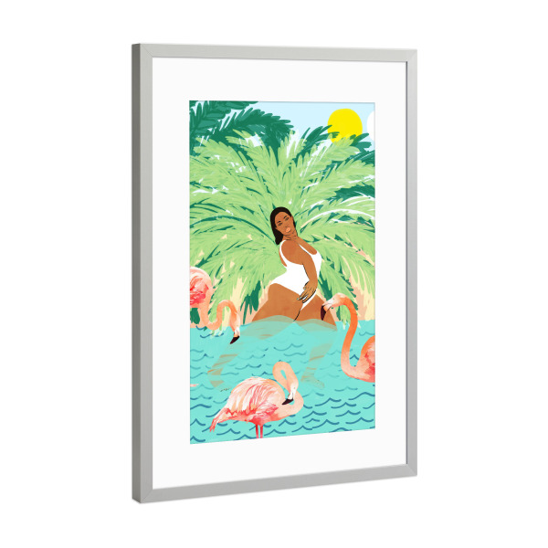 Poster mit Rahmen Silber "Tropical Summer Water Yoga" artboxONE - Tiere,Menschen