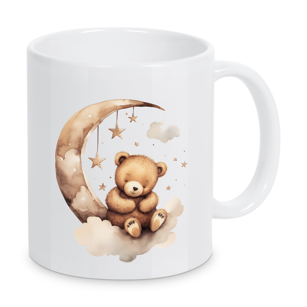 Tasse "Teddy schwebt auf Wolken" artboxONE - Für Kinder,Tiere - Teddy,Bär,Wolken,Himmel,Mond,Süß,Kinder,Kinderzimmer,Beige,Ki