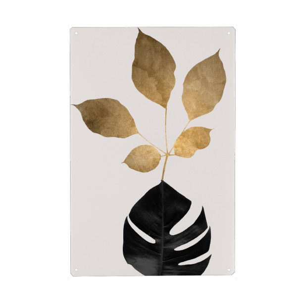 Holzbild "Azurea Gold" artboxONE - Floral,Abstrakt - Floral,Abstract,Plant,Monstera,Black,Gold,Pflanze,Leaf,Blatt,Natur,Nature,Abstrakt
