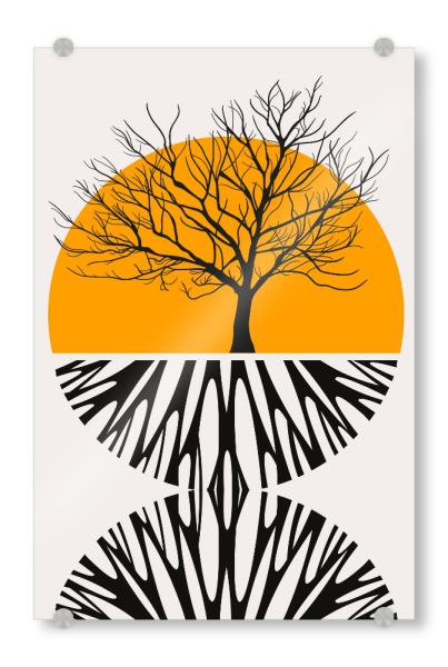 Acrylglasbild "Warm Roots" artboxONE - Natur,Abstrakt - Tree,Sunset,Abstract,Minimal,Yellow,Baum,Sonnenuntergang,Abstrakt,Nature,Natur