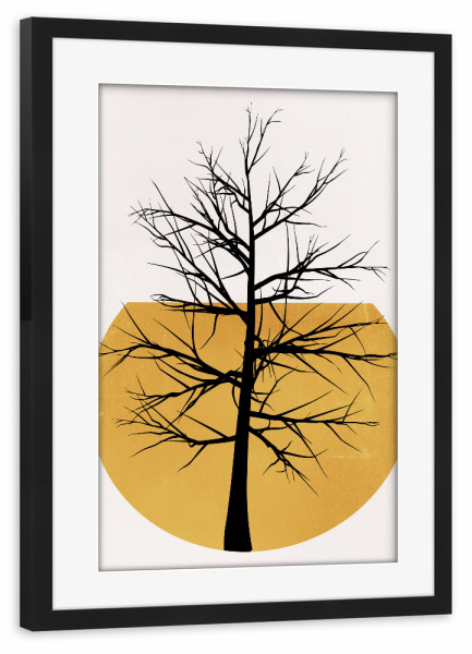 Poster mit Rahmen schwarz "In The Wild Desert" artboxONE - Abstrakt - Abstract,Silhouette,Minimal,Abstrakt,Nature,Natur,Tree,Baum,Mond,Moon