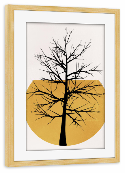 Poster mit Rahmen kiefer "In The Wild Desert" artboxONE - Abstrakt - Abstract,Silhouette,Minimal,Abstrakt,Nature,Natur,Tree,Baum,Mond,Moon