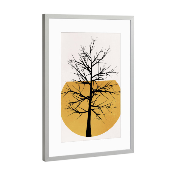 Poster mit Rahmen Silber "In The Wild Desert" artboxONE - Abstrakt - Abstract,Silhouette,Minimal,Abstrakt,Nature,Natur,Tree,Baum,Mond,Moon