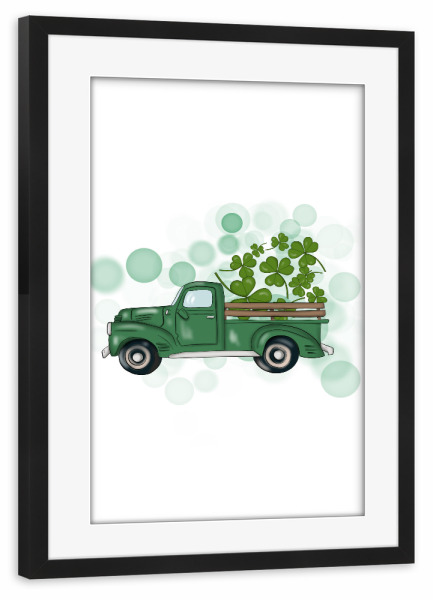 Poster mit Rahmen schwarz "Green Truck Spring St.Patricks Day" artboxONE - Floral,Für Kinder,Automobile,Festivals