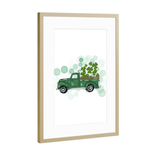 Poster mit Rahmen Gold "Green Truck Spring St.Patricks Day" artboxONE - Floral,Für Kinder,Automobile,Festivals