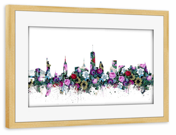 Poster mit Rahmen kiefer "New york city floral" artboxONE - Städte,Städte / New York,Architektur