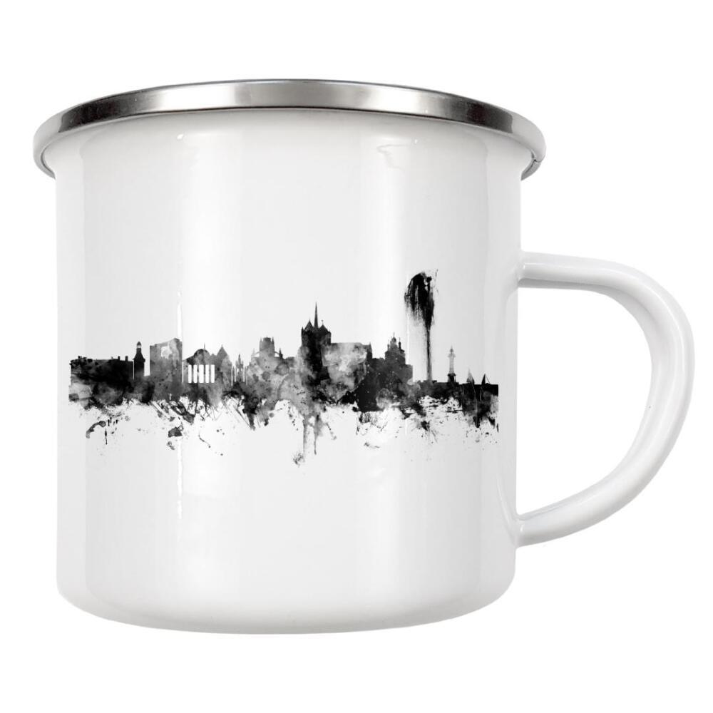 Emaille Tasse "Geneva Switzerland Skyline" artboxONE - Städte,Reise,Schwarzweiß