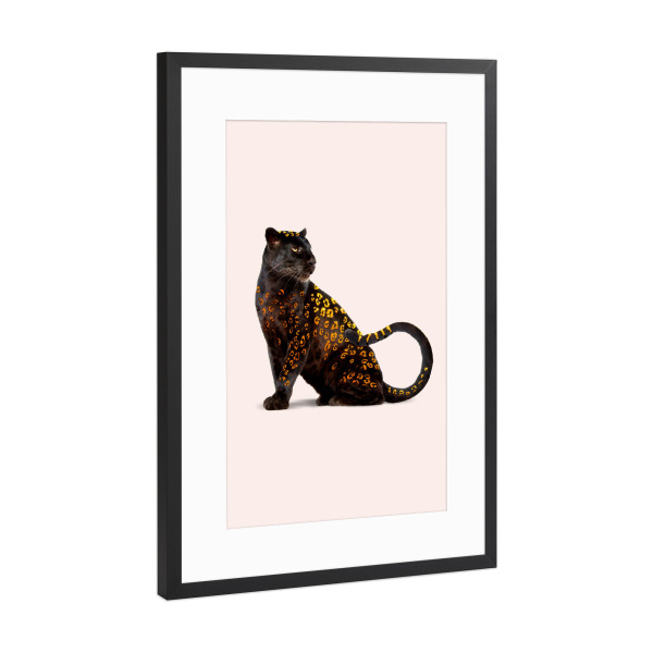 Poster mit Rahmen Schwarz (Metallic) "GOLDEN PANTHER" artboxONE - Für Kinder,Tiere,Lustig