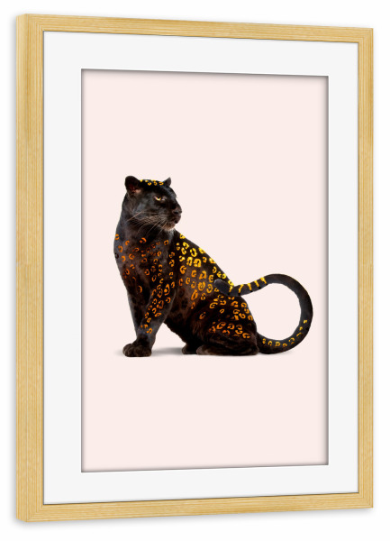 Poster mit Rahmen kiefer "GOLDEN PANTHER" artboxONE - Für Kinder,Tiere,Lustig