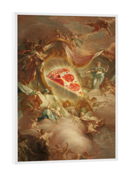 Poster mit weißem Rahmen "THE HOLY PIZZA" artboxONE - Essen & Trinken,Menschen,Lustig