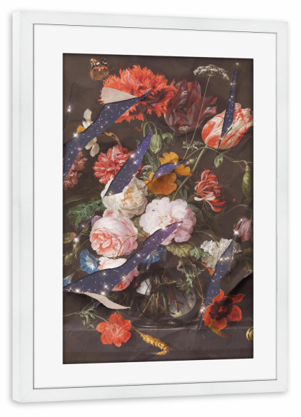 Poster mit Rahmen weiß "FLOWERS OF THE GALAXY" artboxONE - Floral,Galaxy