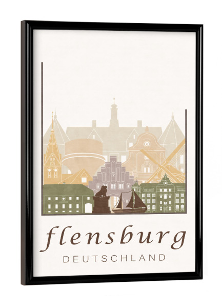 Poster mit schwarzem Rahmen "Flensburg skyline rustic" artboxONE - Städte,Architektur,Kartografie