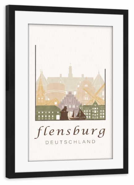Poster mit Rahmen schwarz "Flensburg skyline rustic" artboxONE - Städte,Architektur,Kartografie