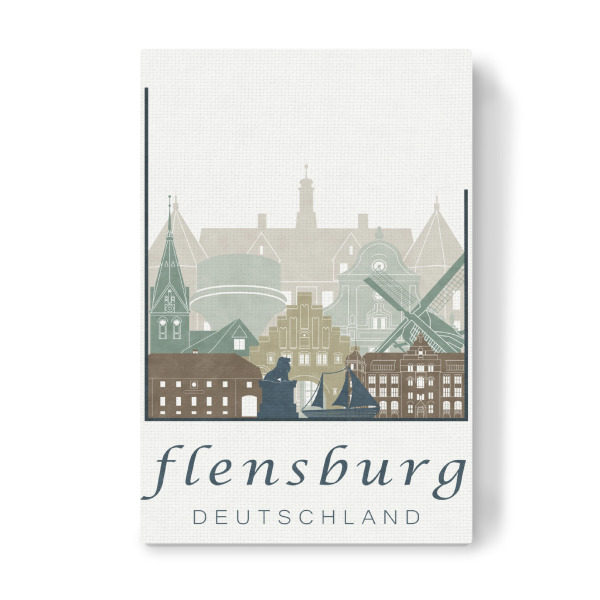 Leinwandbild "Flensburg skyline, light blue" artboxONE - Städte,Architektur,Kartografie