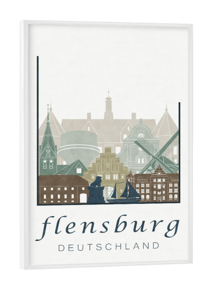 Poster mit weißem Rahmen "Flensburg skyline, light blue" artboxONE - Städte,Architektur,Kartografie