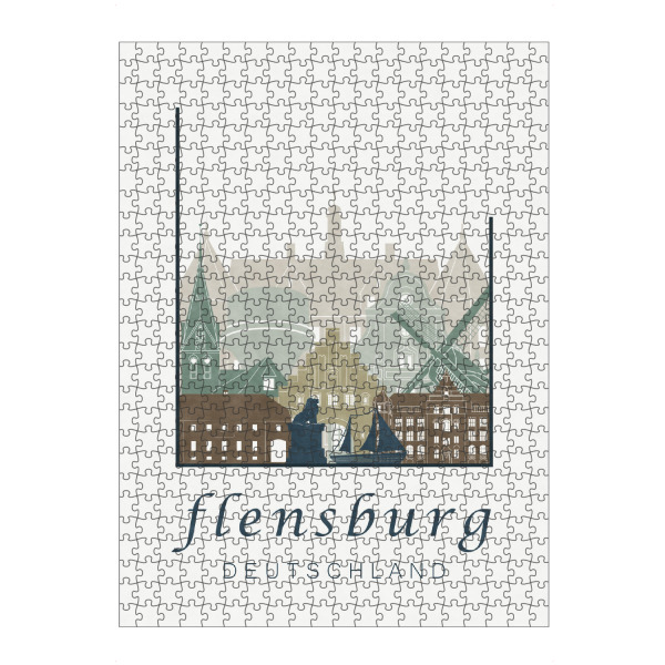 Puzzle Ravensburger "Flensburg skyline, light blue" artboxONE - Städte,Architektur,Kartografie