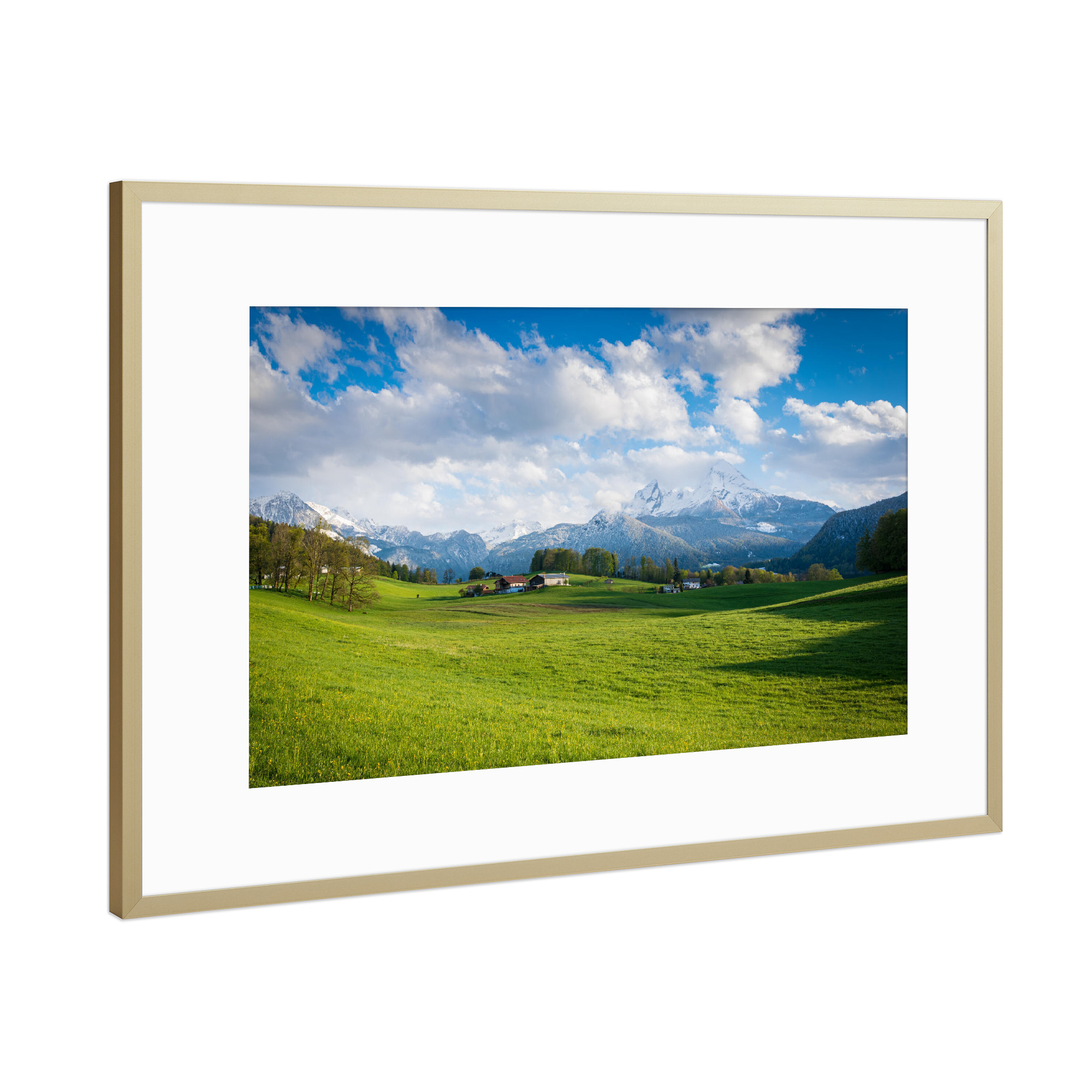 Poster mit Rahmen Gold "Watzmann im Frühling" artboxONE - Natur