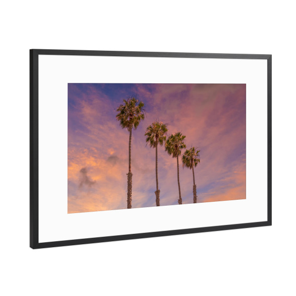 Poster mit Rahmen Schwarz (Metallic) "Sonnenuntergang mit Palmen" artboxONE - Natur,Reise / Strand und Meer