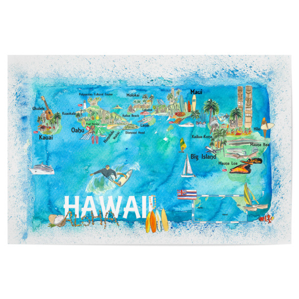 Poster "Hawaii USA Illustrated Map" artboxONE - Städte,Kartografie