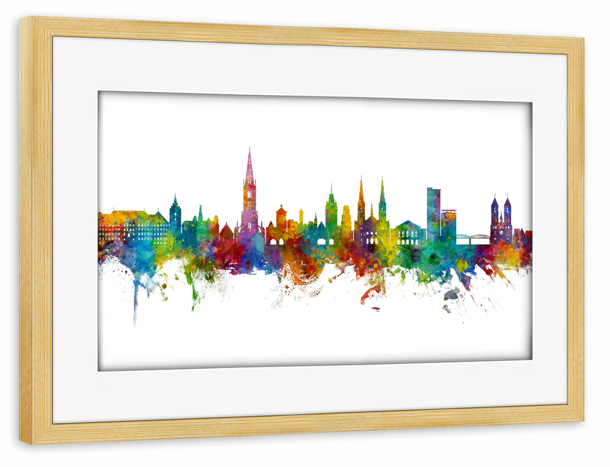 Poster mit Rahmen kiefer "Freiburg Germany Skyline" artboxONE - Städte