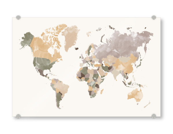 Acrylglasbild "World map earth colors" artboxONE - Reise,Reise / Länder,Kartografie