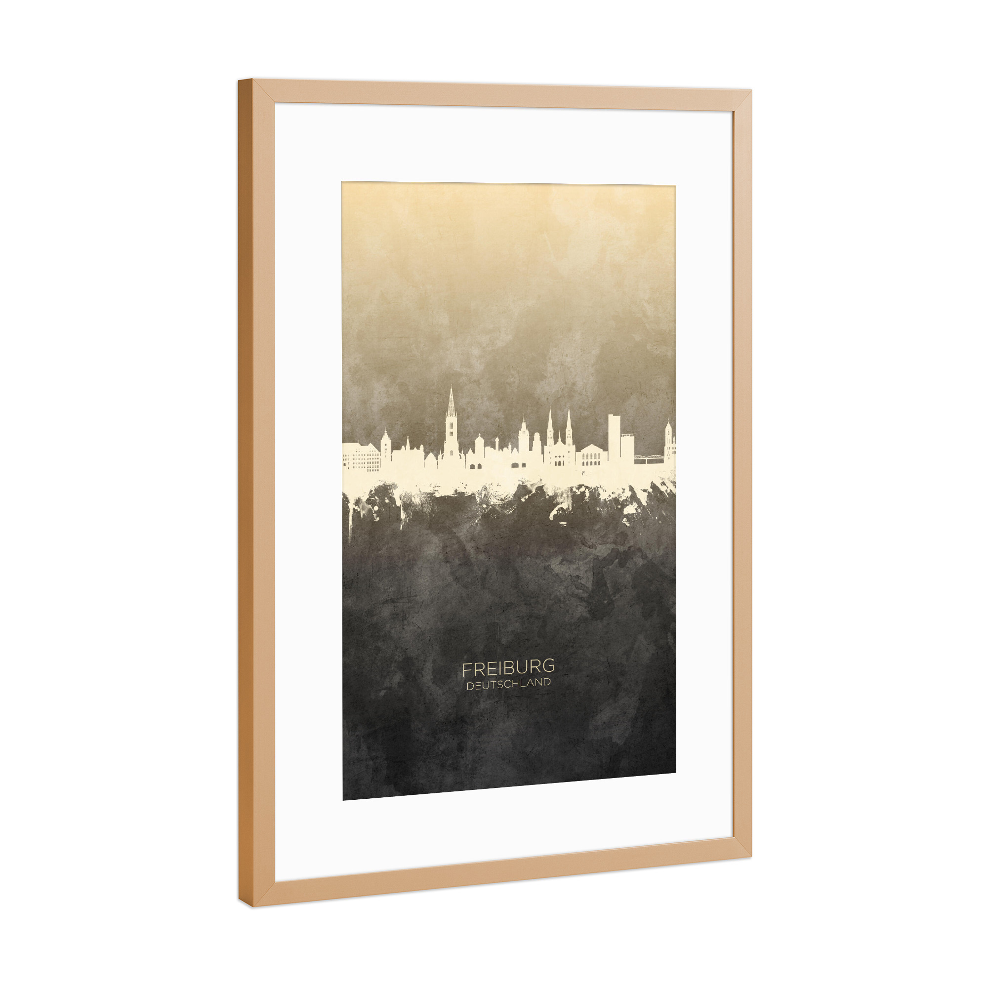 Poster mit Rahmen Kupfer "Freiburg Germany Skyline Taupe" artboxONE - Städte