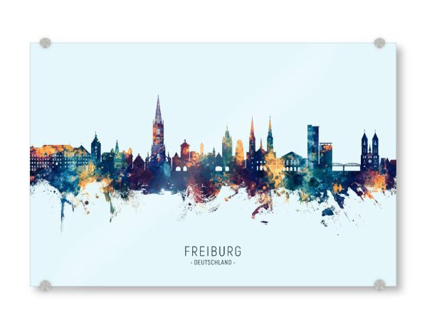Acrylglasbild "Freiburg Skyline BlueOrange" artboxONE - Städte