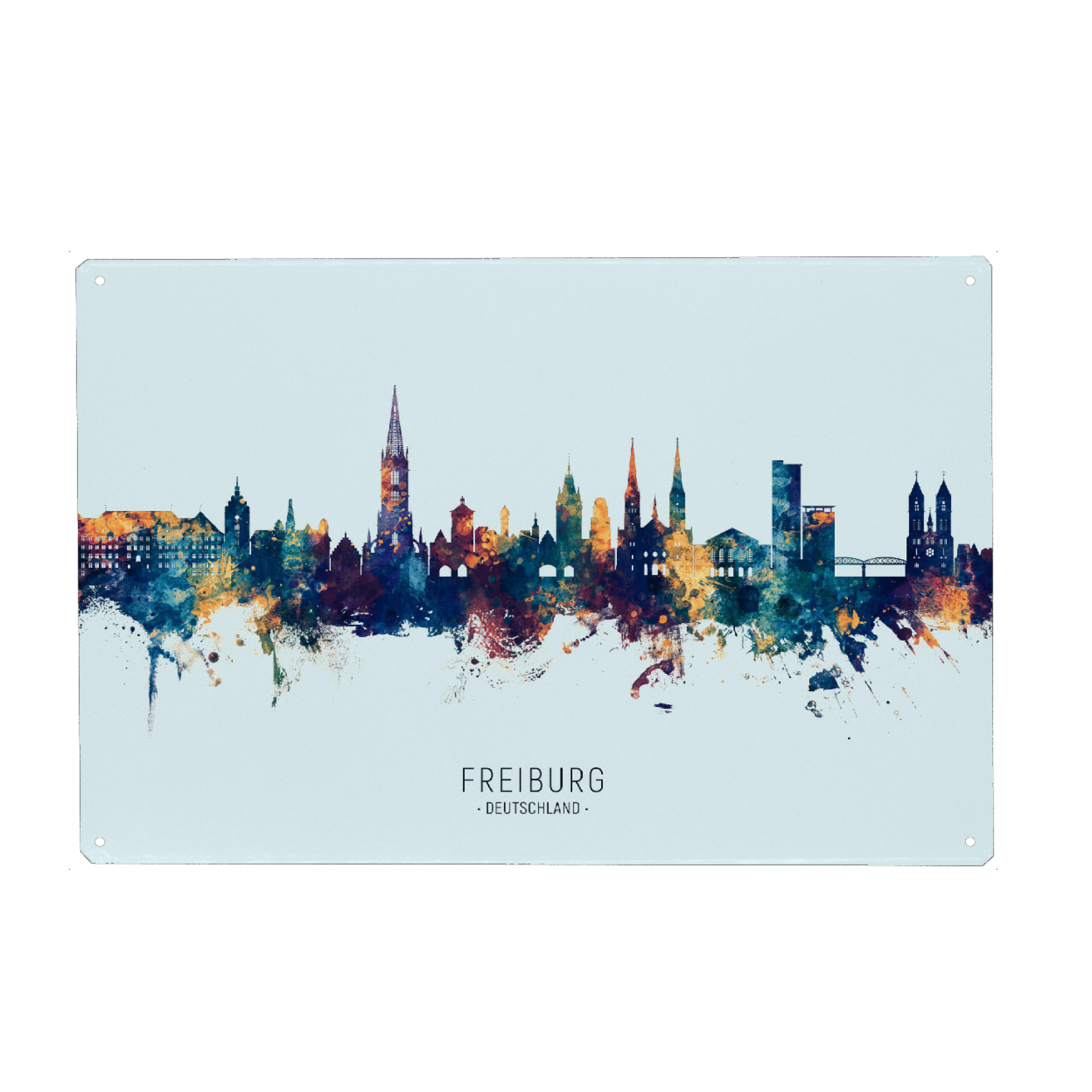 Holzbild "Freiburg Skyline BlueOrange" artboxONE - Städte