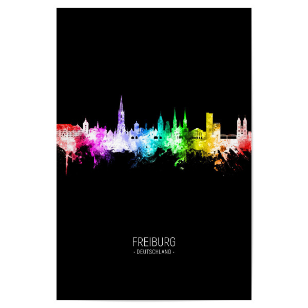 Poster "Freiburg Skyline Colour Black" artboxONE - Städte - Freiburg,Deutschland,Skyline,Cityscape,Stadtbild,Watercolor,Painting,Germany,City,Stadt